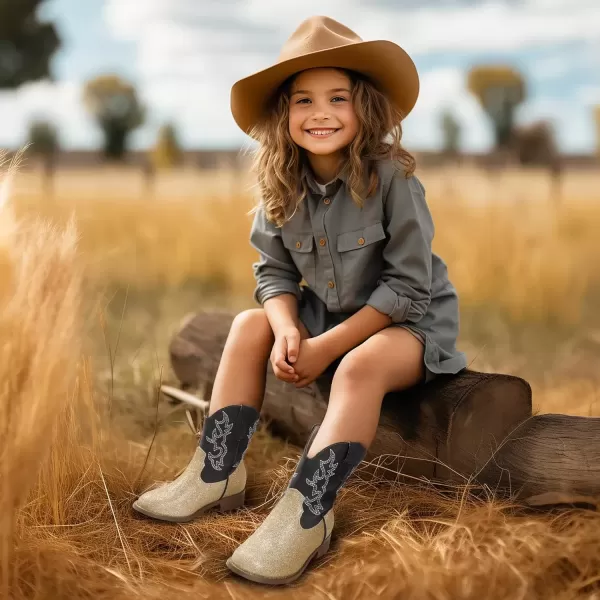 imagePANDANINJIA Girls Toddler Cowgirl Boots Riding Round Toe Boys Cowboy Boots Little Kids Short Calf Western Cowgirl BootsGoldglitter