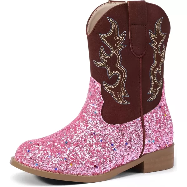 imagePANDANINJIA Girls Toddler Cowgirl Boots Riding Round Toe Boys Cowboy Boots Little Kids Short Calf Western Cowgirl BootsPinksequin