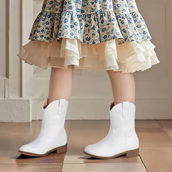 imagePANDANINJIA Girls Toddler Cowgirl Boots Riding Round Toe Boys Cowboy Boots Little Kids Short Calf Western Cowgirl BootsWhitepu