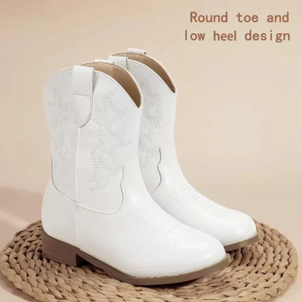 imagePANDANINJIA Girls Toddler Cowgirl Boots Riding Round Toe Boys Cowboy Boots Little Kids Short Calf Western Cowgirl BootsWhitepu