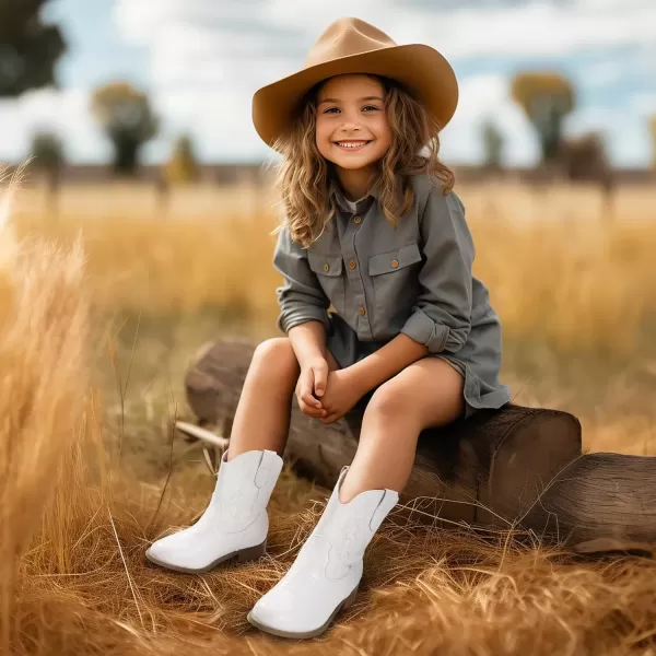 imagePANDANINJIA Girls Toddler Cowgirl Boots Riding Round Toe Boys Cowboy Boots Little Kids Short Calf Western Cowgirl BootsWhitepu