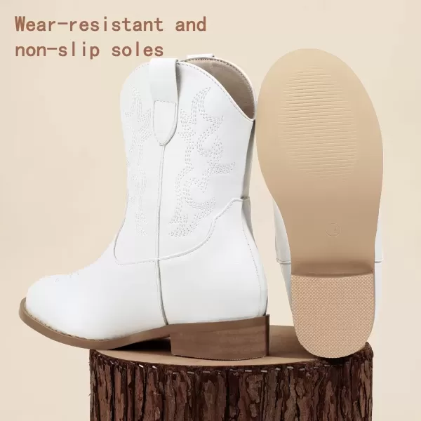 imagePANDANINJIA Girls Toddler Cowgirl Boots Riding Round Toe Boys Cowboy Boots Little Kids Short Calf Western Cowgirl BootsWhitepu