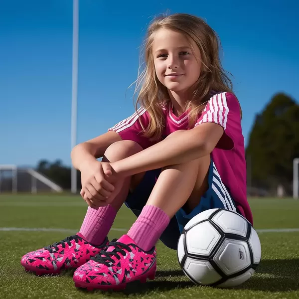 imagePANDANINJIA Kids Soccer Cleats Girls Boys FGAG UnisexChild Athletic Outdoor Football ShoesHotpink