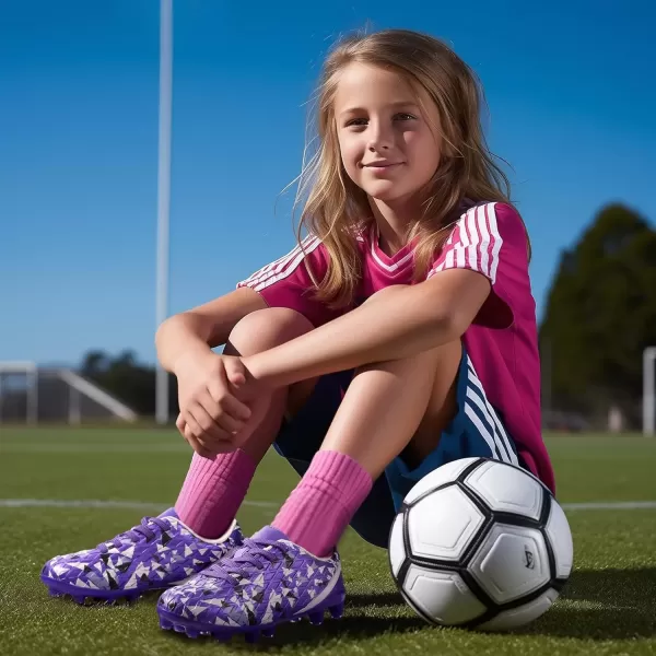 imagePANDANINJIA Kids Soccer Cleats Girls Boys FGAG UnisexChild Athletic Outdoor Football ShoesPurple