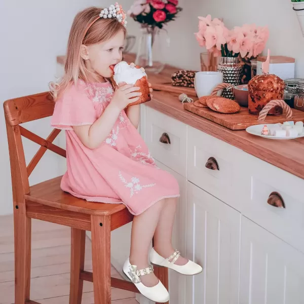imagePANDANINJIA Toddler Girls Dress Shoes Pearls Bow Ballet Flats Flower Girl Shoes for Wedding Party School Communion ShoesIvory Silk