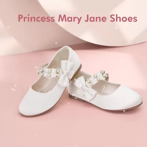 imagePANDANINJIA Toddler Girls Dress Shoes Pearls Bow Ballet Flats Flower Girl Shoes for Wedding Party School Communion ShoesIvory Silk