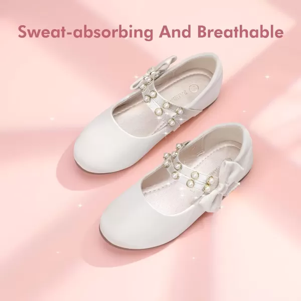 imagePANDANINJIA Toddler Girls Dress Shoes Pearls Bow Ballet Flats Flower Girl Shoes for Wedding Party School Communion ShoesIvory Silk