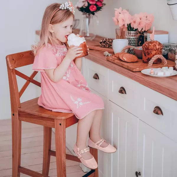 imagePANDANINJIA Toddler Girls Dress Shoes Pearls Bow Ballet Flats Flower Girl Shoes for Wedding Party School Communion ShoesPink Pu