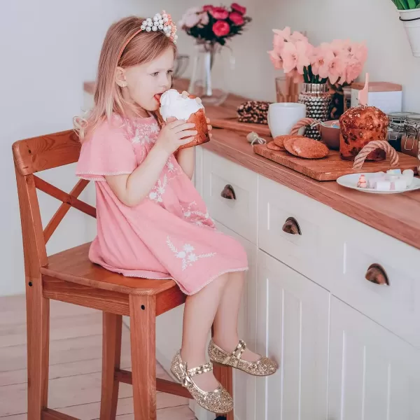 imagePANDANINJIA Toddler Girls Dress Shoes Pearls Bow Ballet Flats Flower Girl Shoes for Wedding Party School Communion ShoesRose Gold Sequin