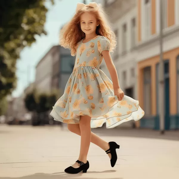 imagePANDANINJIA Christy Girls Heels Dress Shoes Mary Jane Rhinestone Bows Pumps Low Heel Princess Flower Wedding Party for Toddler Little KidB Black Nudebuck