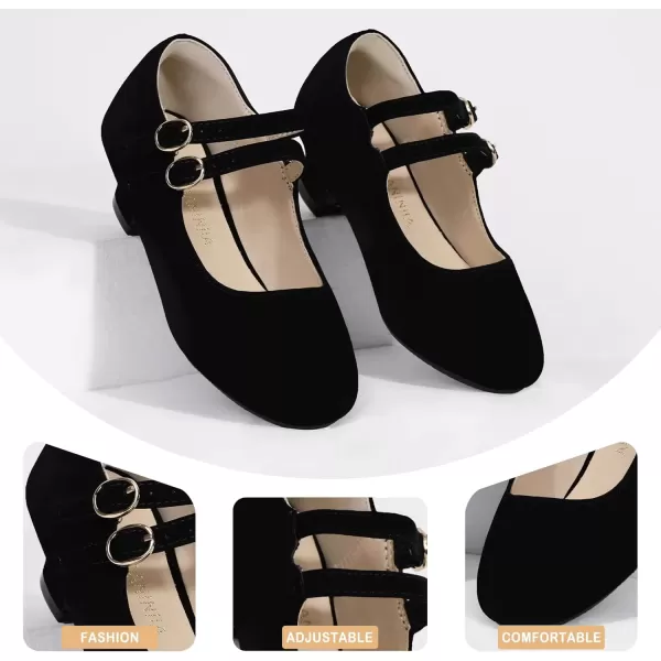 imagePANDANINJIA Christy Girls Heels Dress Shoes Mary Jane Rhinestone Bows Pumps Low Heel Princess Flower Wedding Party for Toddler Little KidB Black Nudebuck