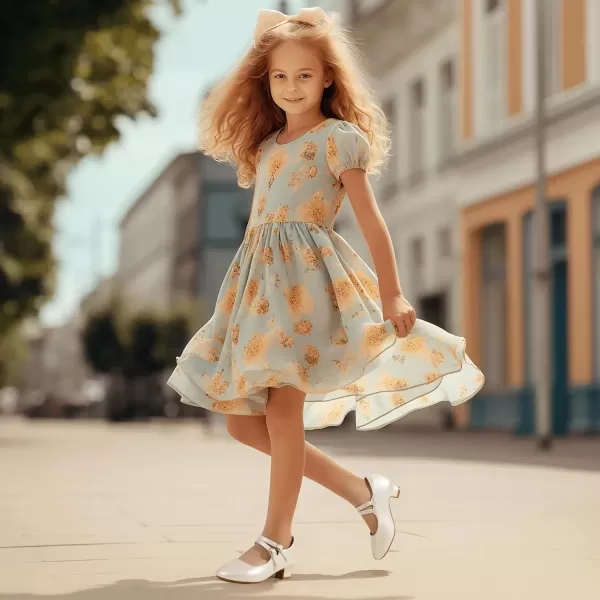 imagePANDANINJIA Christy Girls Heels Dress Shoes Mary Jane Rhinestone Bows Pumps Low Heel Princess Flower Wedding Party for Toddler Little KidB Champagn Pu
