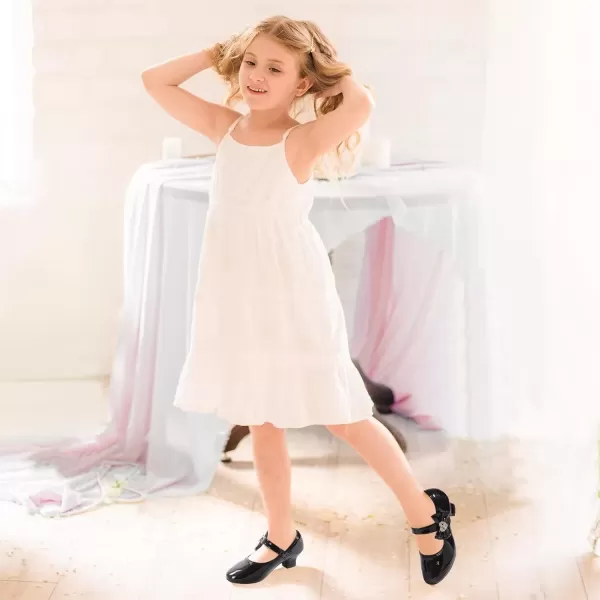 imagePANDANINJIA Christy Girls Heels Dress Shoes Mary Jane Rhinestone Bows Pumps Low Heel Princess Flower Wedding Party for Toddler Little KidBlack Patent