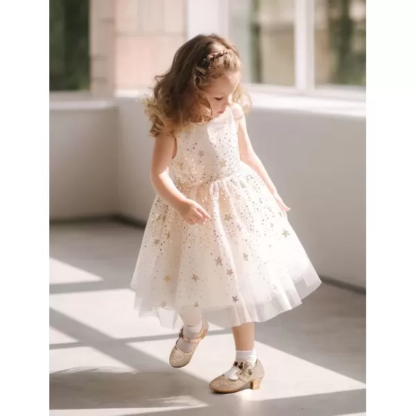 imagePANDANINJIA Christy Girls Heels Dress Shoes Mary Jane Rhinestone Bows Pumps Low Heel Princess Flower Wedding Party for Toddler Little KidC Rosegold Glitter