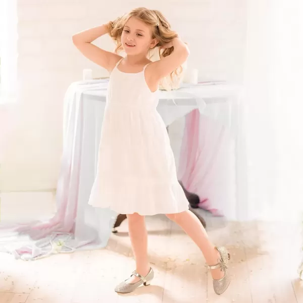 imagePANDANINJIA Christy Girls Heels Dress Shoes Mary Jane Rhinestone Bows Pumps Low Heel Princess Flower Wedding Party for Toddler Little KidGold Glitter
