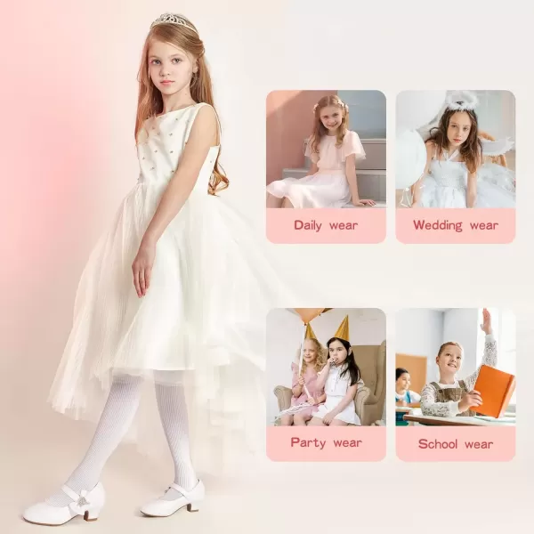 imagePANDANINJIA Christy Girls Heels Dress Shoes Mary Jane Rhinestone Bows Pumps Low Heel Princess Flower Wedding Party for Toddler Little KidSilver Glitter