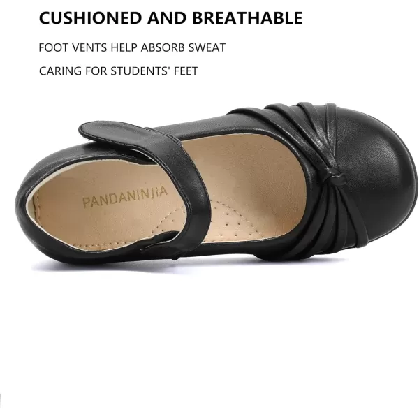 imagePANDANINJIA Demi Girls Mary Jane Black School Uniform Shoes Dress Girls Flats for Toddler Little Kid Big Kid Black Pu 1 M US Little Kid