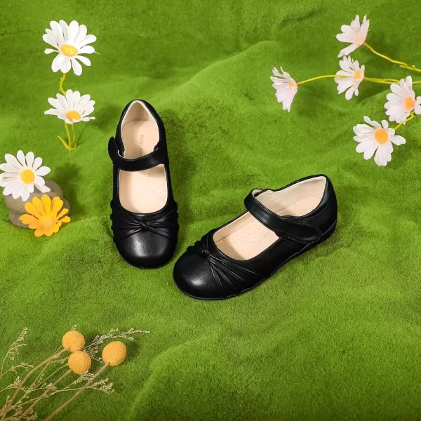 imagePANDANINJIA Demi Girls Mary Jane Black School Uniform Shoes Dress Girls Flats for Toddler Little Kid Big Kid Black Pu 1 M US Little Kid