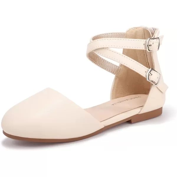 imagePANDANINJIA Girls Dress Shoes Flats Wedding Party School Toddler Little Kids Ankle Strap Ballet Flats SandalsBeige Pu