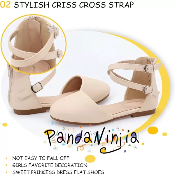imagePANDANINJIA Girls Dress Shoes Flats Wedding Party School Toddler Little Kids Ankle Strap Ballet Flats SandalsBeige Pu