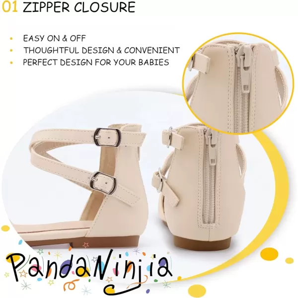 imagePANDANINJIA Girls Dress Shoes Flats Wedding Party School Toddler Little Kids Ankle Strap Ballet Flats SandalsBeige Pu