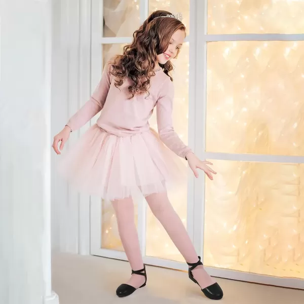 imagePANDANINJIA Girls Dress Shoes Flats Wedding Party School Toddler Little Kids Ankle Strap Ballet Flats SandalsBlack