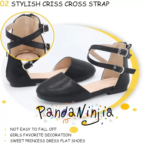 imagePANDANINJIA Girls Dress Shoes Flats Wedding Party School Toddler Little Kids Ankle Strap Ballet Flats SandalsBlack