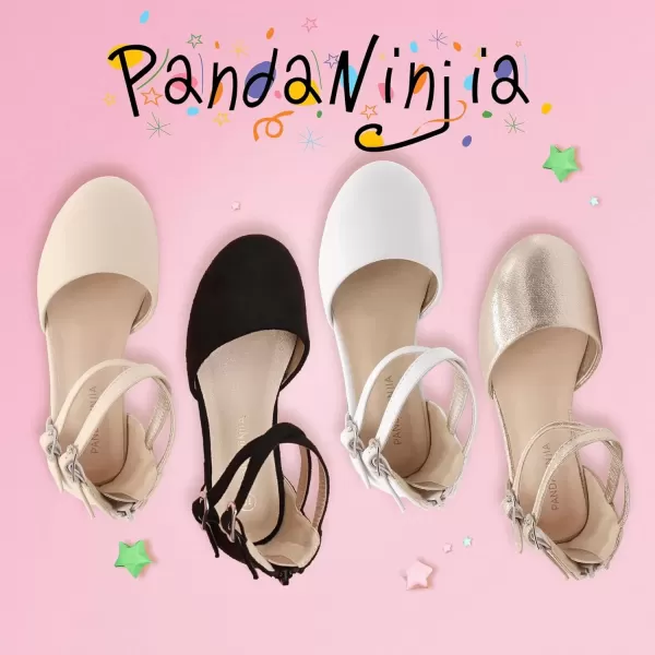 imagePANDANINJIA Girls Dress Shoes Flats Wedding Party School Toddler Little Kids Ankle Strap Ballet Flats SandalsBlack Suede