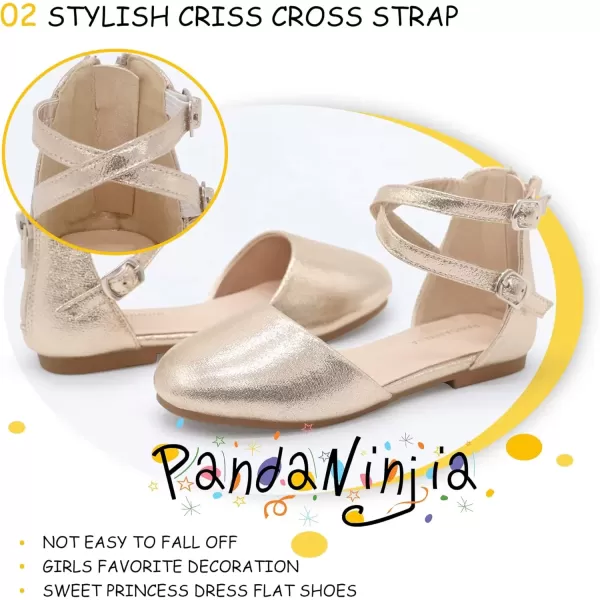 imagePANDANINJIA Girls Dress Shoes Flats Wedding Party School Toddler Little Kids Ankle Strap Ballet Flats SandalsGold