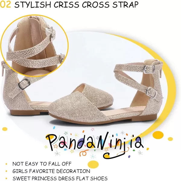 imagePANDANINJIA Girls Dress Shoes Flats Wedding Party School Toddler Little Kids Ankle Strap Ballet Flats SandalsGold Glitter