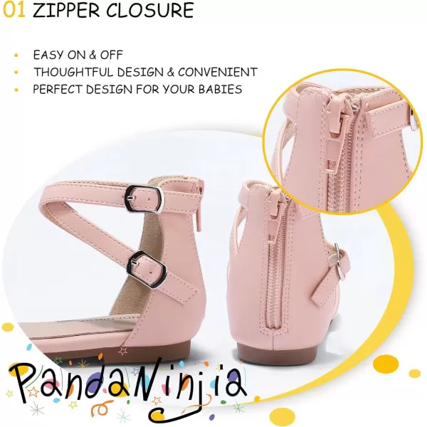 imagePANDANINJIA Girls Dress Shoes Flats Wedding Party School Toddler Little Kids Ankle Strap Ballet Flats SandalsPink Pu