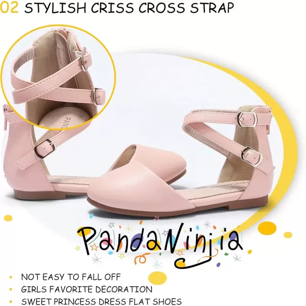 imagePANDANINJIA Girls Dress Shoes Flats Wedding Party School Toddler Little Kids Ankle Strap Ballet Flats SandalsPink Pu