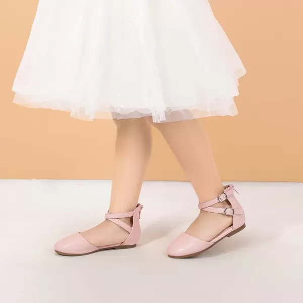 imagePANDANINJIA Girls Dress Shoes Flats Wedding Party School Toddler Little Kids Ankle Strap Ballet Flats SandalsPink Pu