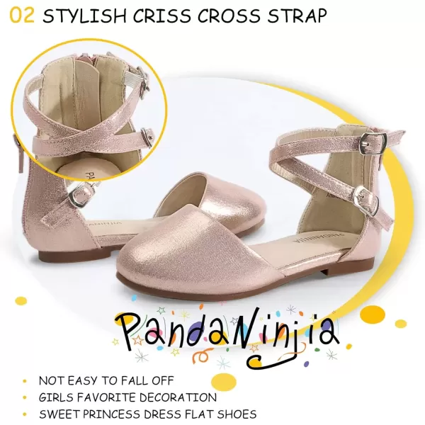 imagePANDANINJIA Girls Dress Shoes Flats Wedding Party School Toddler Little Kids Ankle Strap Ballet Flats SandalsRose Gold