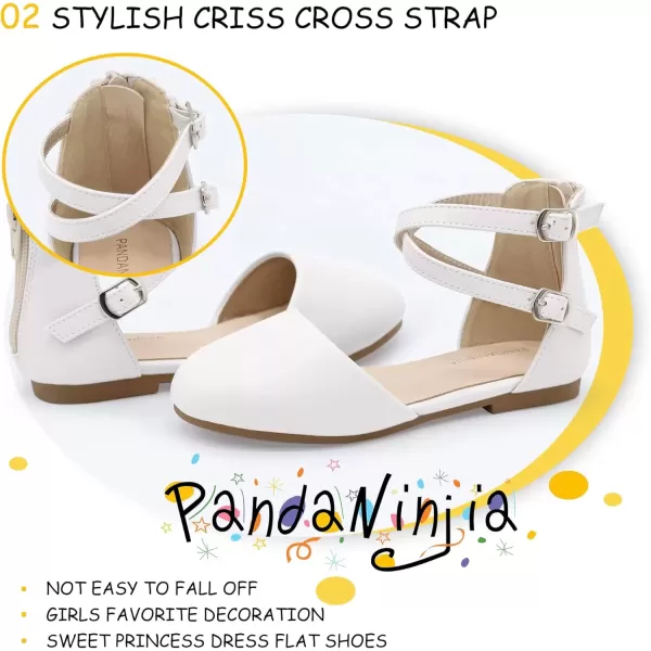 imagePANDANINJIA Girls Dress Shoes Flats Wedding Party School Toddler Little Kids Ankle Strap Ballet Flats SandalsWhite Pu