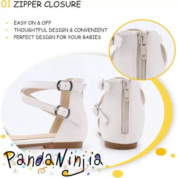 imagePANDANINJIA Girls Dress Shoes Flats Wedding Party School Toddler Little Kids Ankle Strap Ballet Flats SandalsWhite Pu