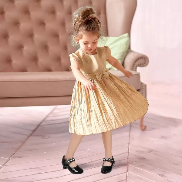 imagePANDANINJIA Girls Dress Shoes Mary Jane Heels Flower Wedding Party Back to School Pump Shoes for Toddler Little KidDoris Black Patent
