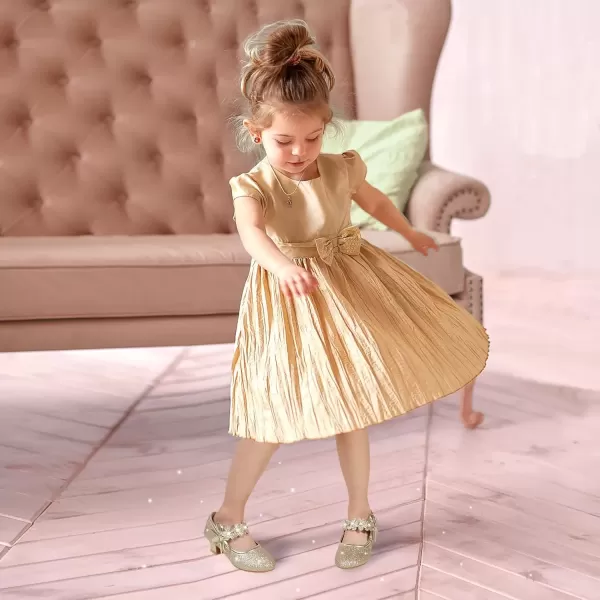 imagePANDANINJIA Girls Dress Shoes Mary Jane Heels Flower Wedding Party Back to School Pump Shoes for Toddler Little KidDoris Gold Glitter