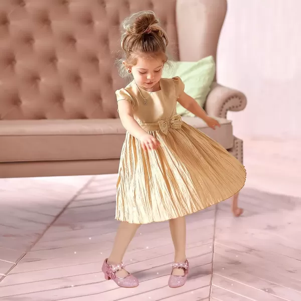 imagePANDANINJIA Girls Dress Shoes Mary Jane Heels Flower Wedding Party Back to School Pump Shoes for Toddler Little KidDoris Pink Glitter
