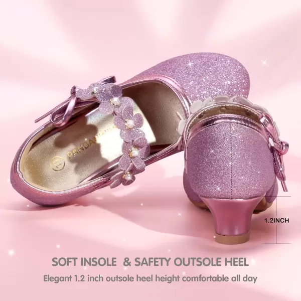 imagePANDANINJIA Girls Dress Shoes Mary Jane Heels Flower Wedding Party Back to School Pump Shoes for Toddler Little KidDoris Purple Glitter