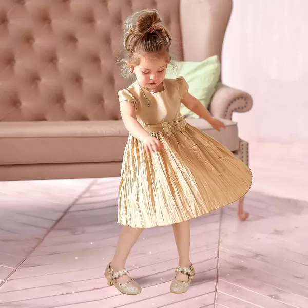 imagePANDANINJIA Girls Dress Shoes Mary Jane Heels Flower Wedding Party Back to School Pump Shoes for Toddler Little KidDoris Rose Gold Glitter