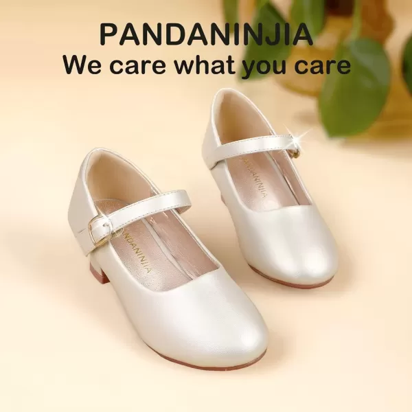 imagePANDANINJIA Girls Dress Shoes Mary Jane Shoes for Girls Low Girls Heels for Kids Toddler Flower Girl Wedding Party SchoolM Champagne Pu