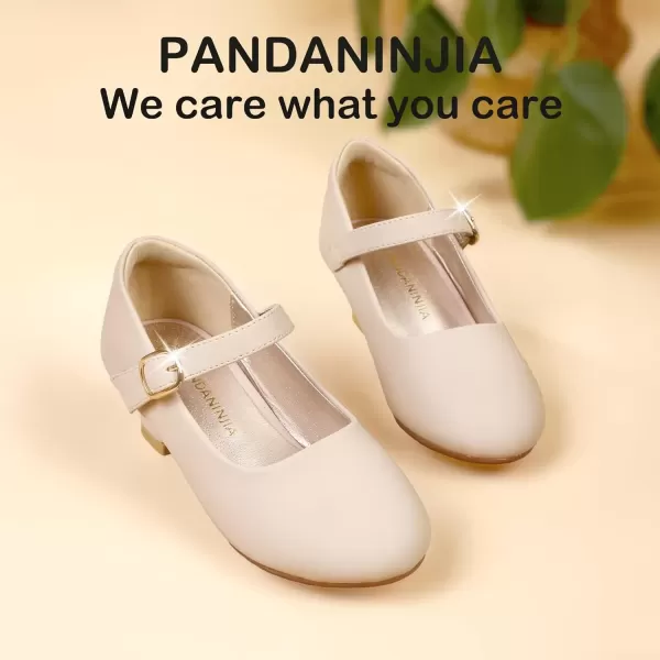 imagePANDANINJIA Girls Dress Shoes Mary Jane Shoes for Girls Low Girls Heels for Kids Toddler Flower Girl Wedding Party SchoolM Nude Nubuck