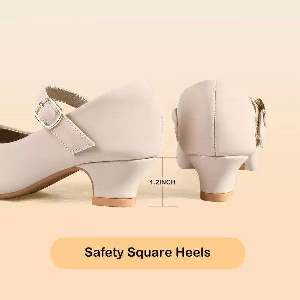 imagePANDANINJIA Girls Dress Shoes Mary Jane Shoes for Girls Low Girls Heels for Kids Toddler Flower Girl Wedding Party SchoolM Nude Nubuck