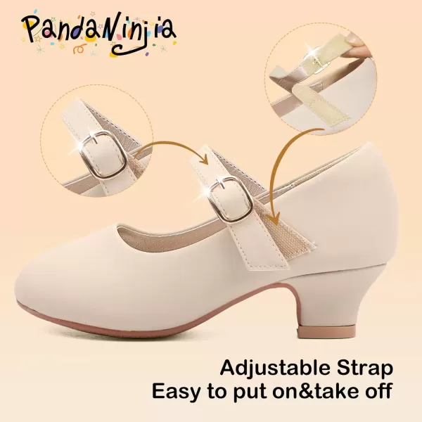 imagePANDANINJIA Girls Dress Shoes Mary Jane Shoes for Girls Low Girls Heels for Kids Toddler Flower Girl Wedding Party SchoolM Nude Nubuck