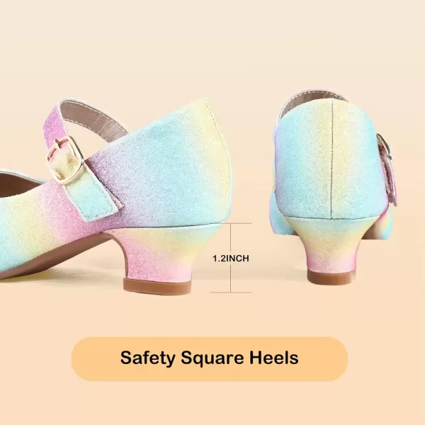 imagePANDANINJIA Girls Dress Shoes Mary Jane Shoes for Girls Low Girls Heels for Kids Toddler Flower Girl Wedding Party SchoolM Rainbow Glitter