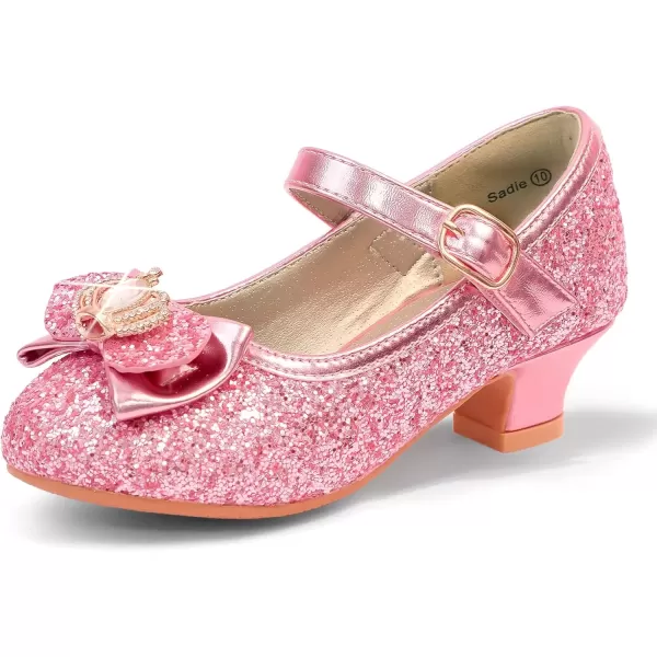 imagePANDANINJIA Girls Dress Shoes Mary Jane Shoes for Girls Low Girls Heels for Kids Toddler Flower Girl Wedding Party SchoolPink Sequin 01