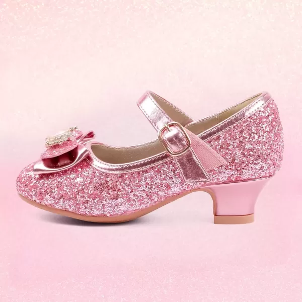 imagePANDANINJIA Girls Dress Shoes Mary Jane Shoes for Girls Low Girls Heels for Kids Toddler Flower Girl Wedding Party SchoolPink Sequin 01