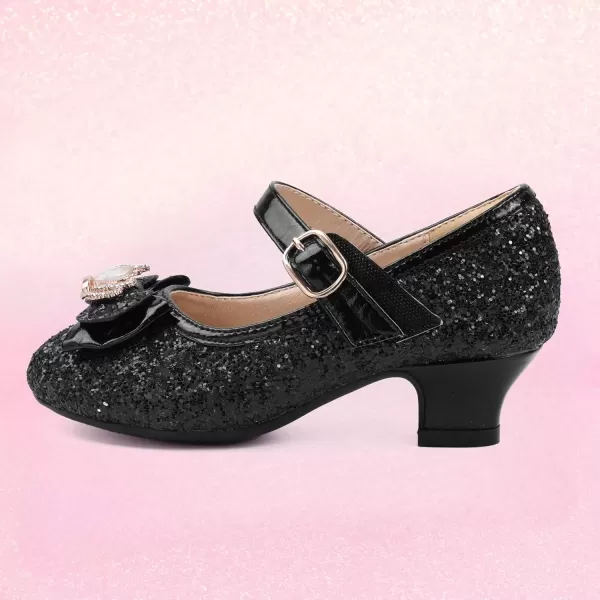 imagePANDANINJIA Girls Dress Shoes Mary Jane Shoes for Girls Low Girls Heels for Kids Toddler Flower Girl Wedding Party SchoolS Black Sequin