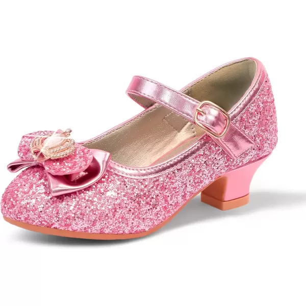 imagePANDANINJIA Girls Dress Shoes Mary Jane Shoes for Girls Low Girls Heels for Kids Toddler Flower Girl Wedding Party SchoolS Pink Sequin